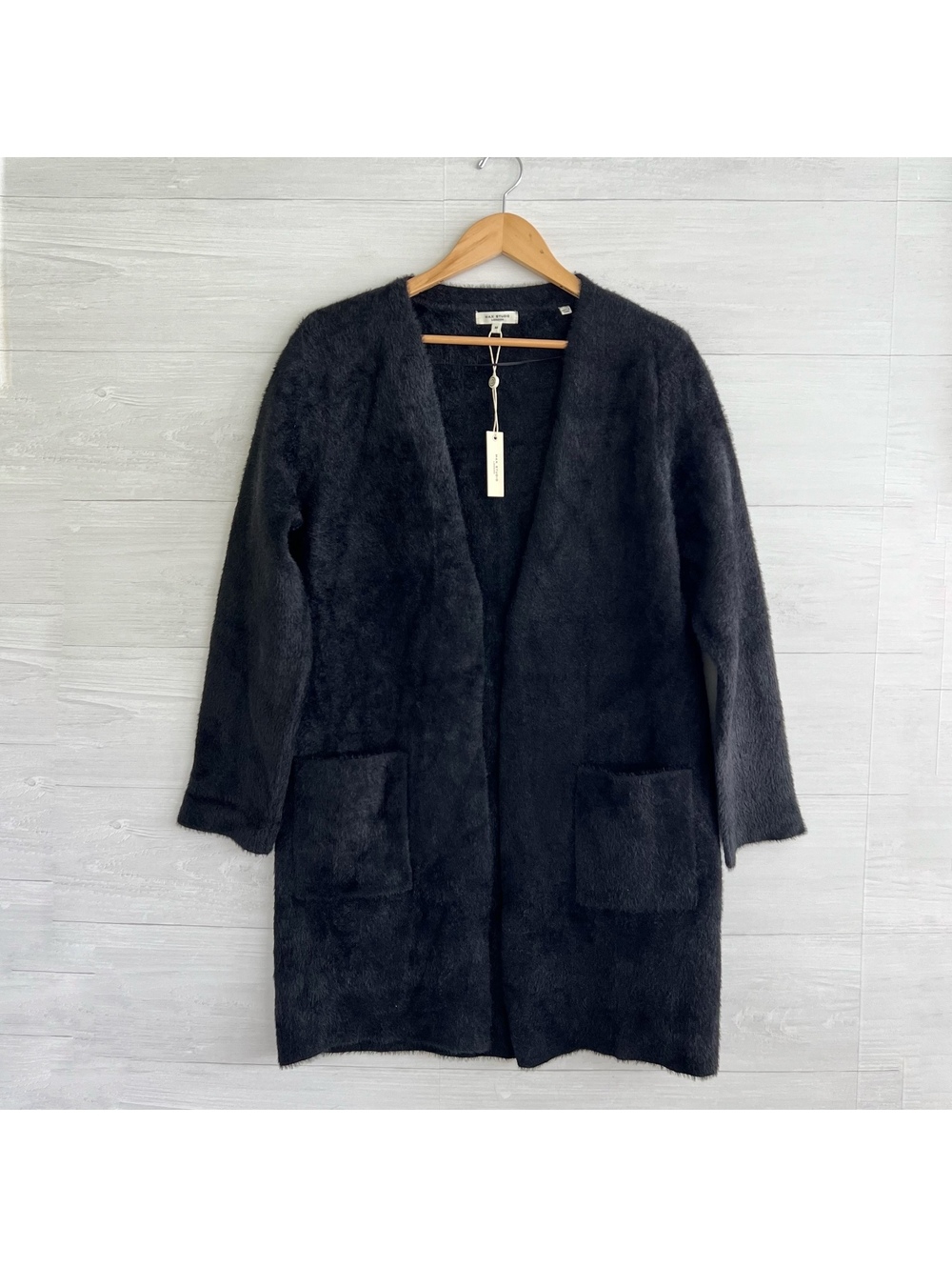 NWT Max Studio Black Fuzzy Long Cardigan Sweater Coat Pockets M MSRP $168